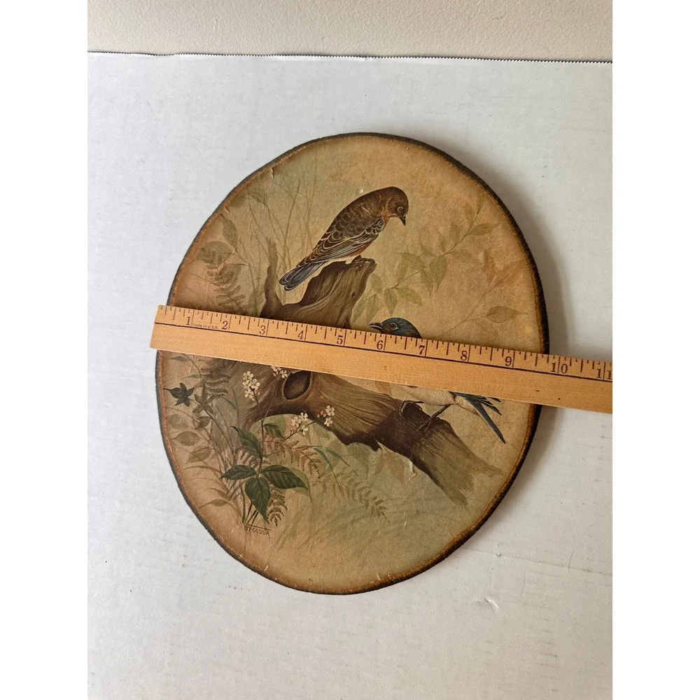 Vintage Set of 4 Bird Wall Plaques Oval Wood Decoupage Cardinal Robin Bluebird